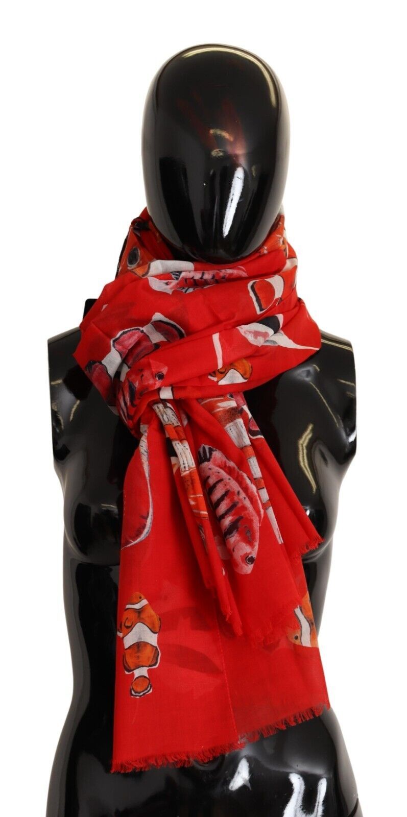 Dolce &amp; Gabbana Elegant Red Fish Print Cotton Scarf