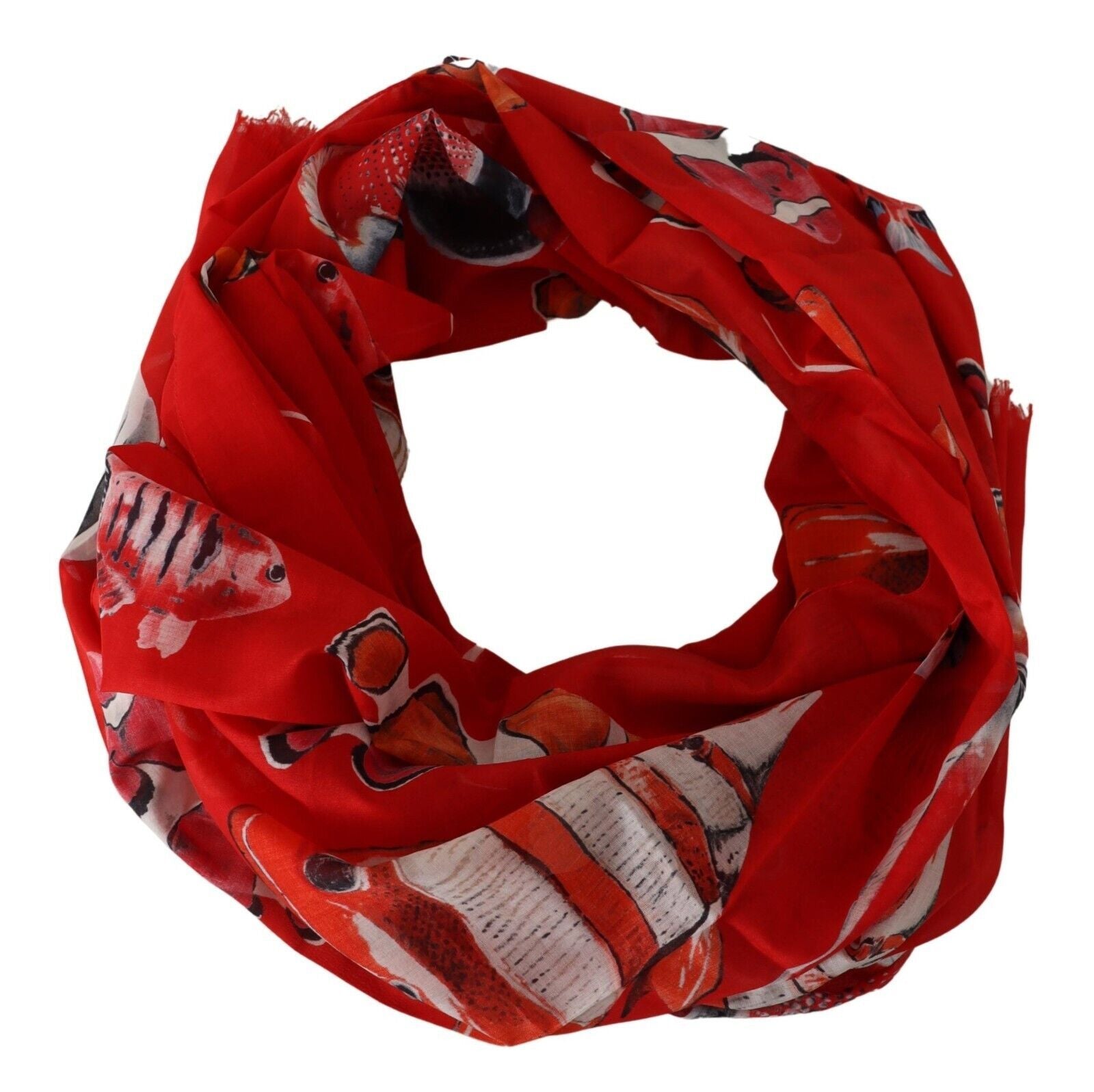 Dolce &amp; Gabbana Elegant Red Fish Print Cotton Scarf