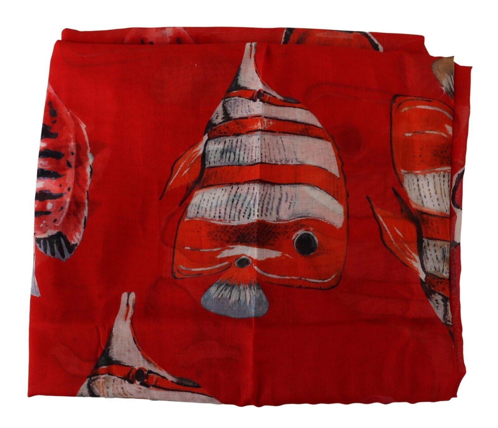 Dolce &amp; Gabbana Elegant Red Fish Print Cotton Scarf