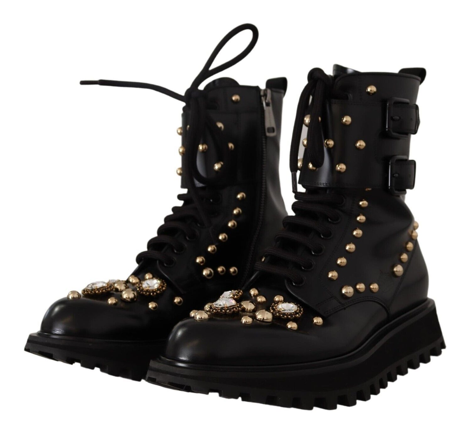 Dolce &amp; Gabbana Black Crystal-Studded Formal Boots