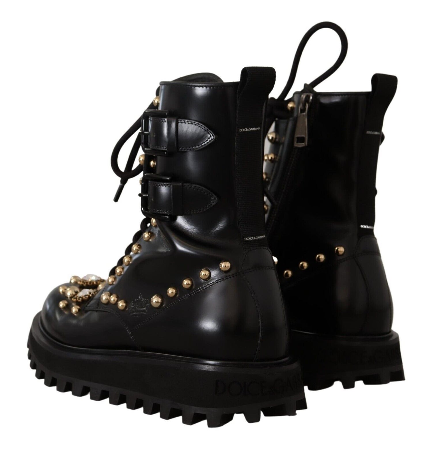 Dolce &amp; Gabbana Black Crystal-Studded Formal Boots