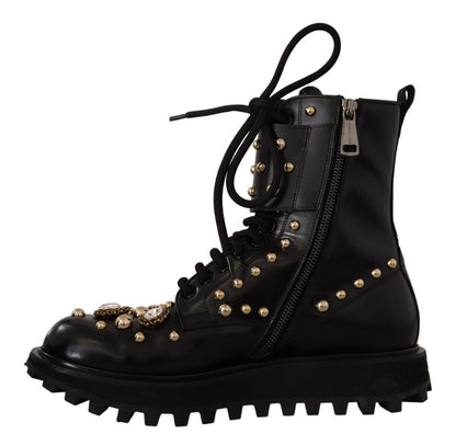 Dolce &amp; Gabbana Black Crystal-Studded Formal Boots