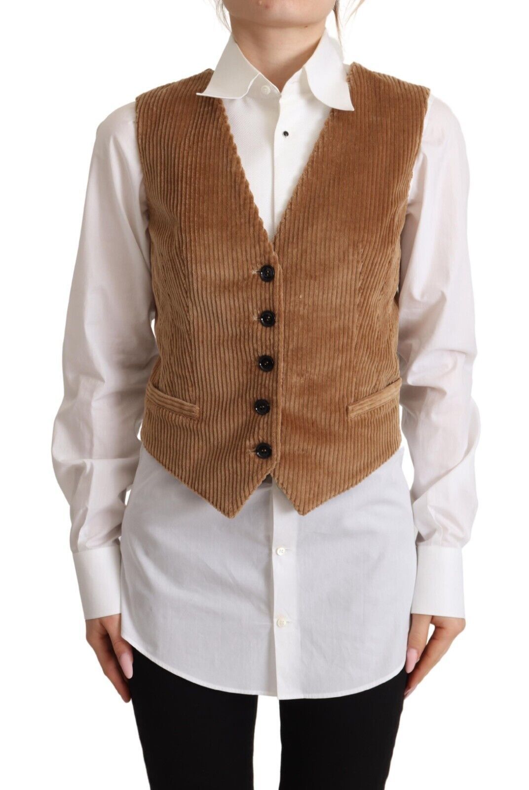 Dolce &amp; Gabbana Elegant Sleeveless V-Neck Corduroy Vest