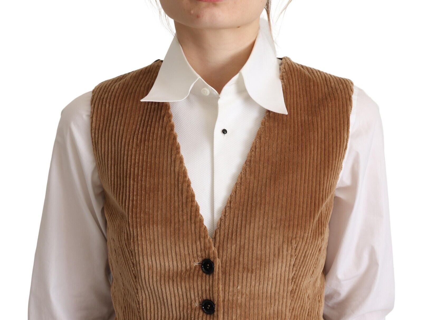 Dolce &amp; Gabbana Elegant Sleeveless V-Neck Corduroy Vest