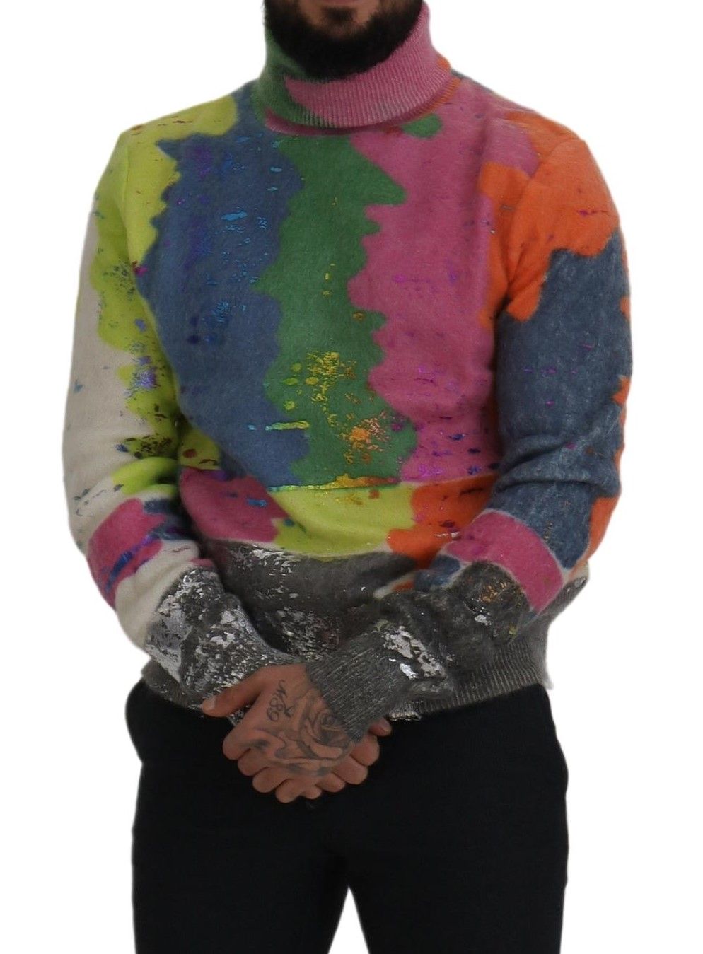 Dolce &amp; Gabbana Multicolor Turtleneck TV Motive Sweater