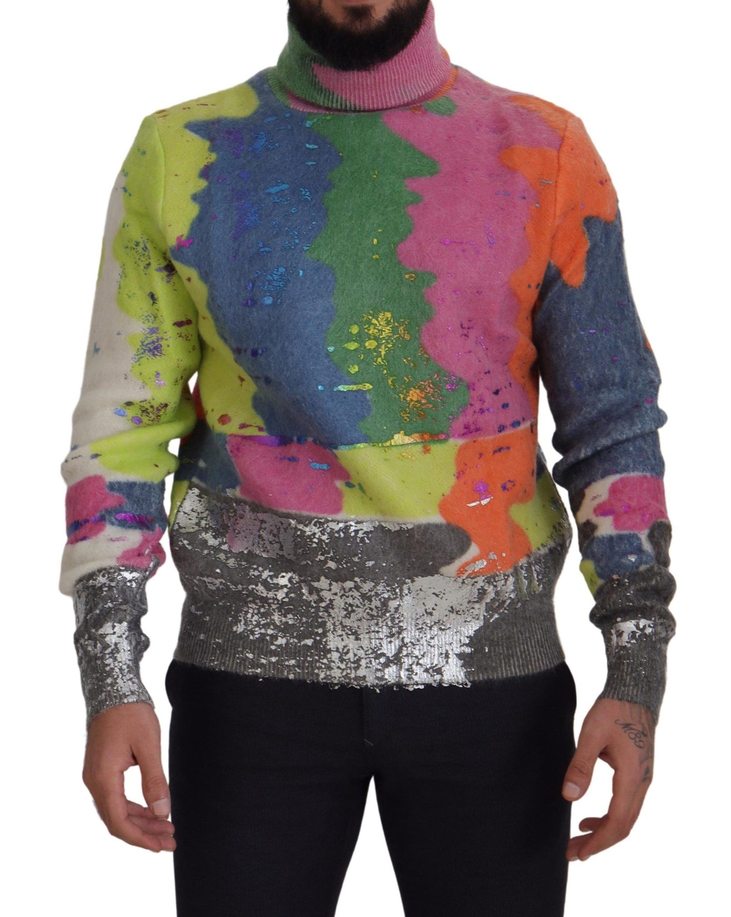 Dolce &amp; Gabbana Multicolor Turtleneck TV Motive Sweater