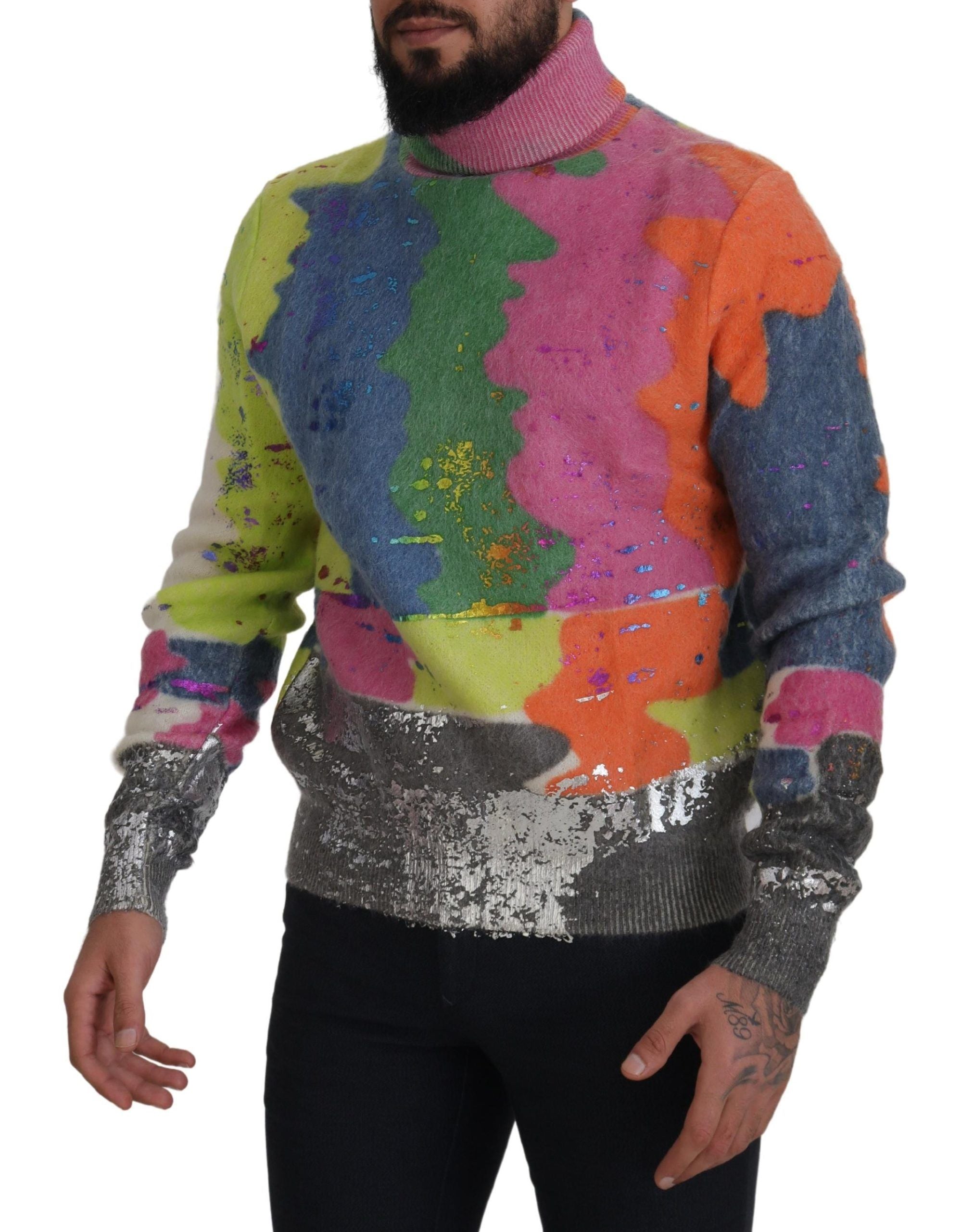 Dolce &amp; Gabbana Multicolor Turtleneck TV Motive Sweater