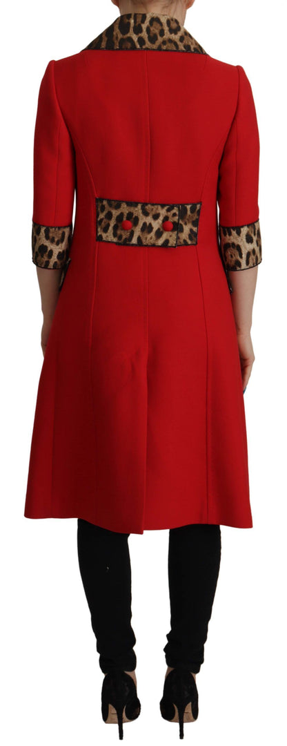 Dolce &amp; Gabbana Elegant Red Leopard Trench Coat