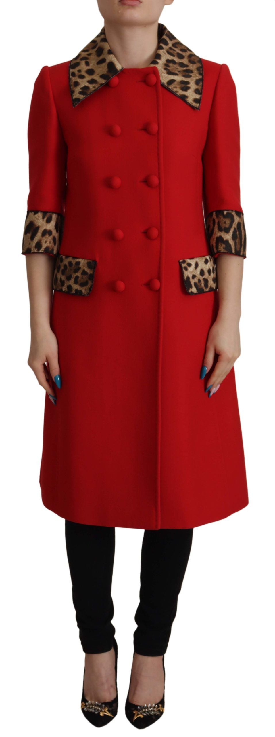 Dolce &amp; Gabbana Elegant Red Leopard Trench Coat