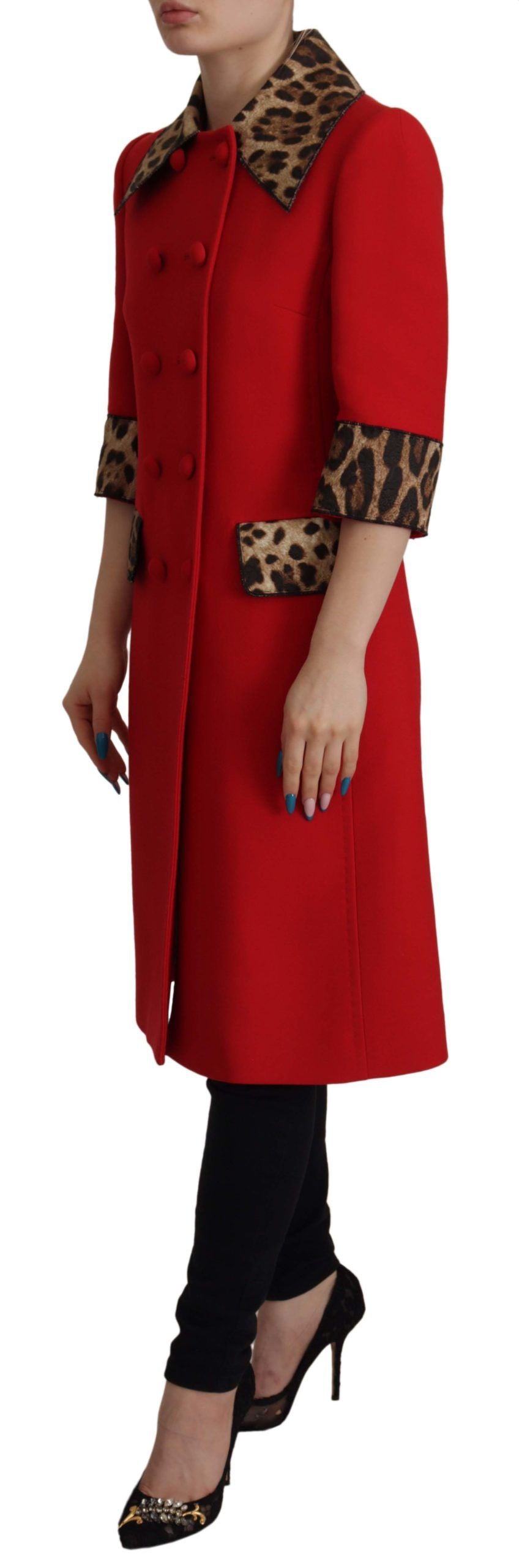 Dolce &amp; Gabbana Elegant Red Leopard Trench Coat