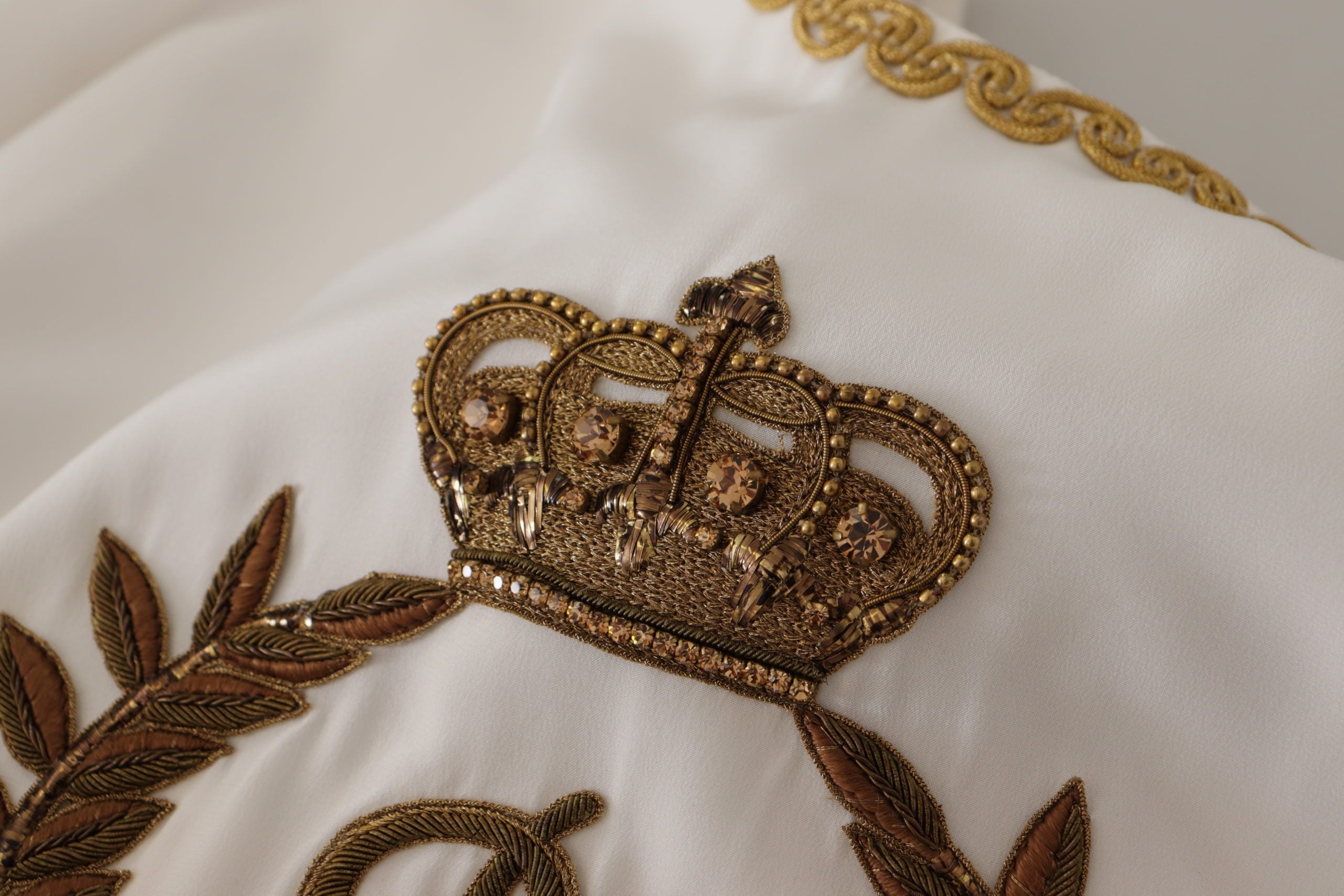 Dolce &amp; Gabbana Elegant Silk Blouse with Gold Crown Embroidery