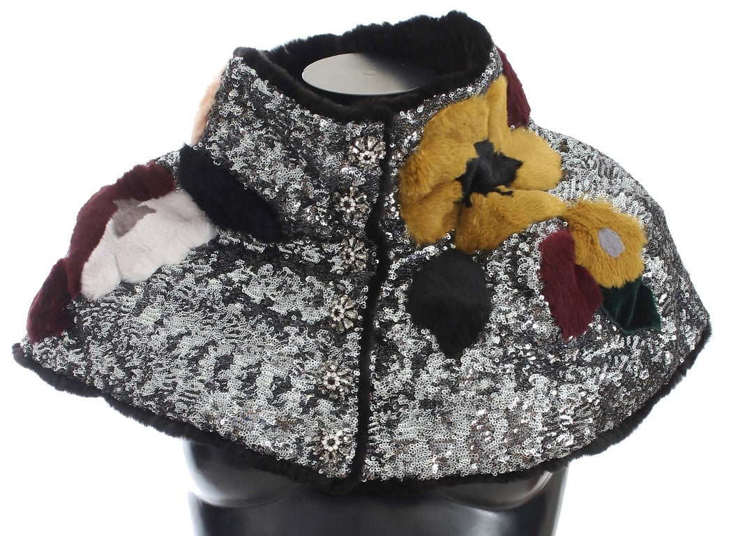 Dolce &amp; Gabbana Elegant Floral Sequined Fur Scarf