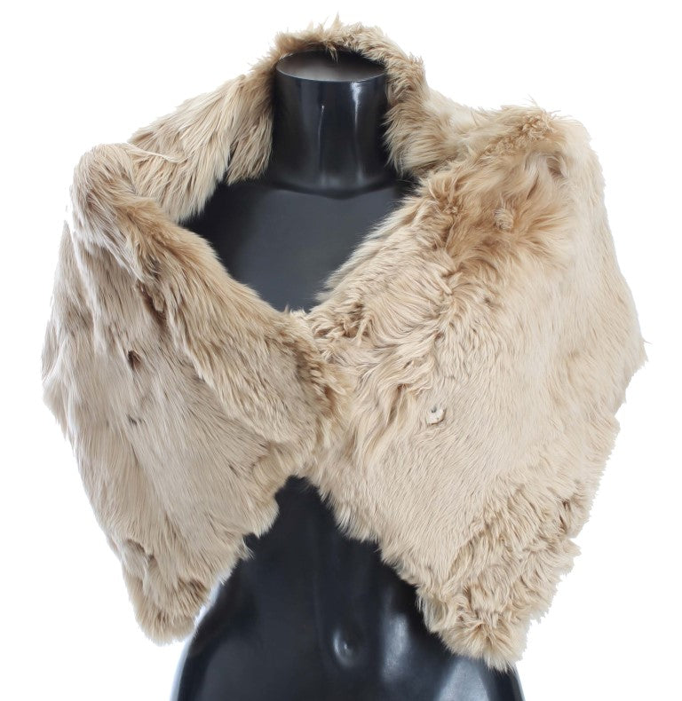 Dolce &amp; Gabbana Elegant Alpaca Fur Shoulder Wrap in Beige