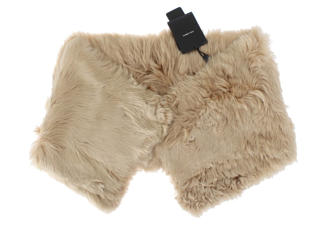 Dolce &amp; Gabbana Elegant Alpaca Fur Shoulder Wrap in Beige