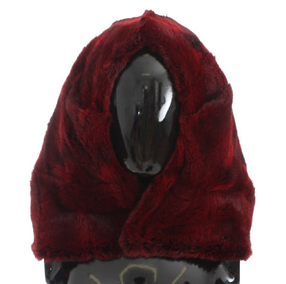 Dolce &amp; Gabbana Luxurious Bordeaux Fur Hooded Scarf Wrap