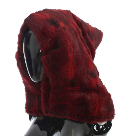 Dolce &amp; Gabbana Luxurious Bordeaux Fur Hooded Scarf Wrap