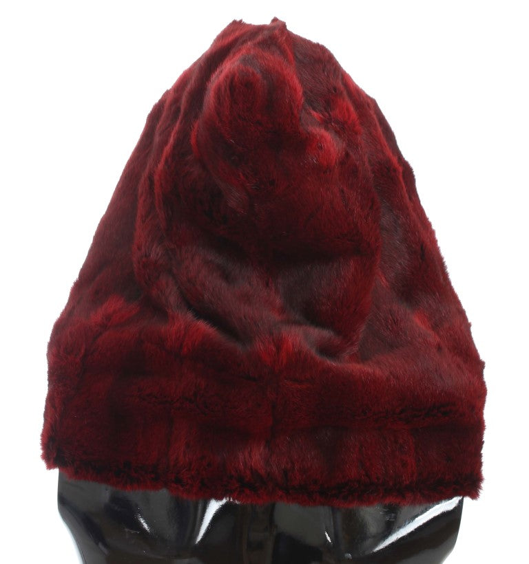 Dolce &amp; Gabbana Luxurious Bordeaux Fur Hooded Scarf Wrap