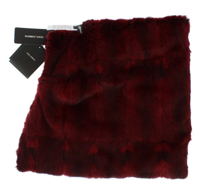 Dolce &amp; Gabbana Luxurious Bordeaux Fur Hooded Scarf Wrap