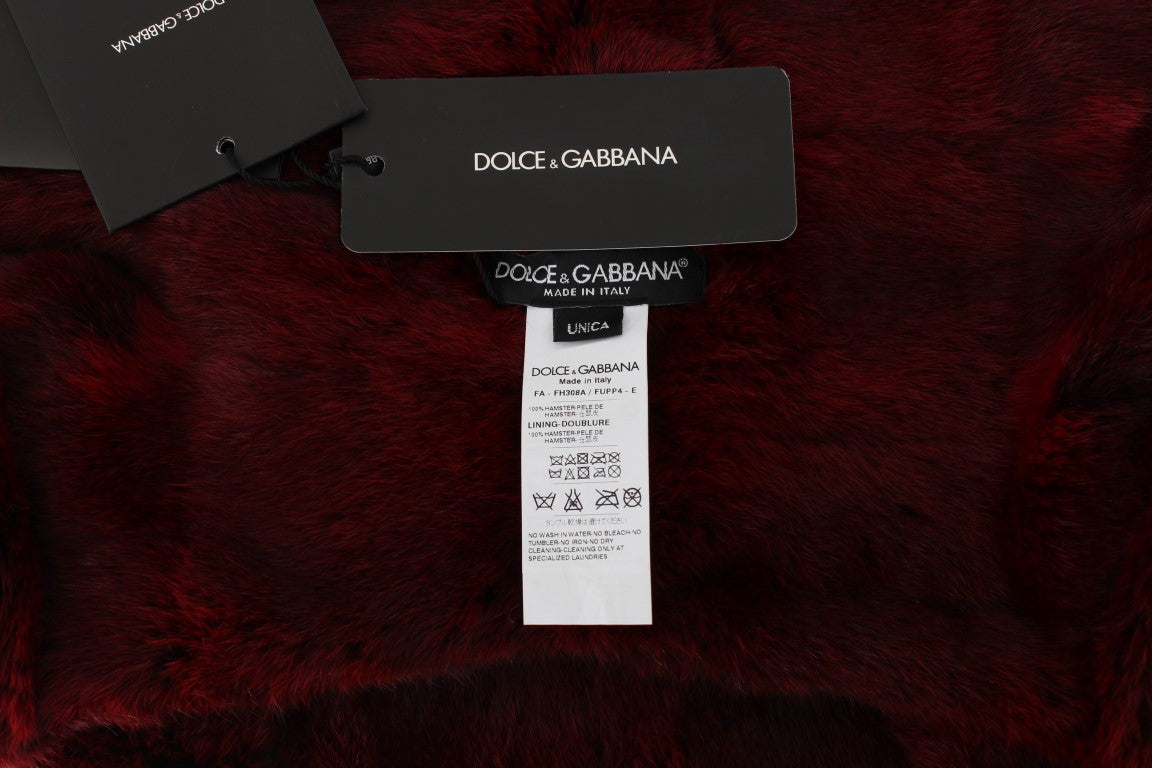 Dolce &amp; Gabbana Luxurious Bordeaux Fur Hooded Scarf Wrap