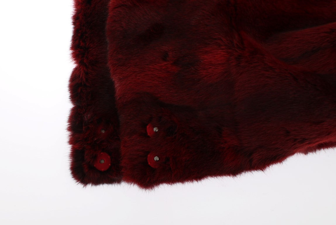 Dolce &amp; Gabbana Luxurious Bordeaux Fur Hooded Scarf Wrap