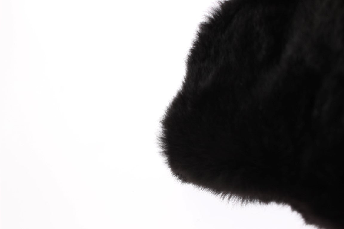 Dolce &amp; Gabbana Chic Black Weasel Fur Hooded Scarf Wrap