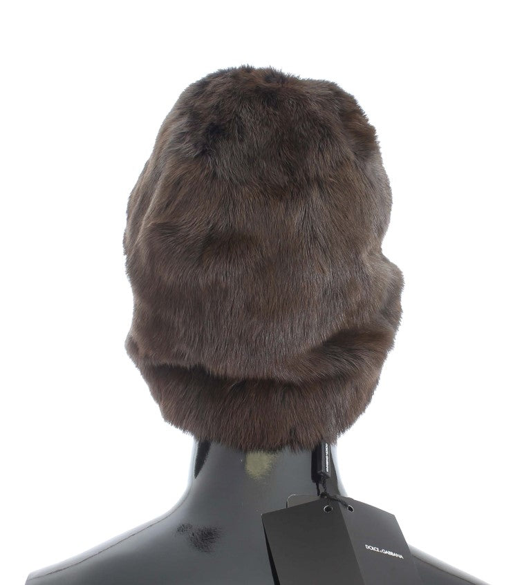 Dolce &amp; Gabbana Luxurious Brown Weasel Fur Beanie