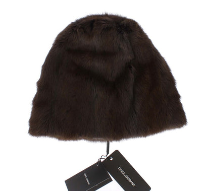 Dolce &amp; Gabbana Luxurious Brown Weasel Fur Beanie