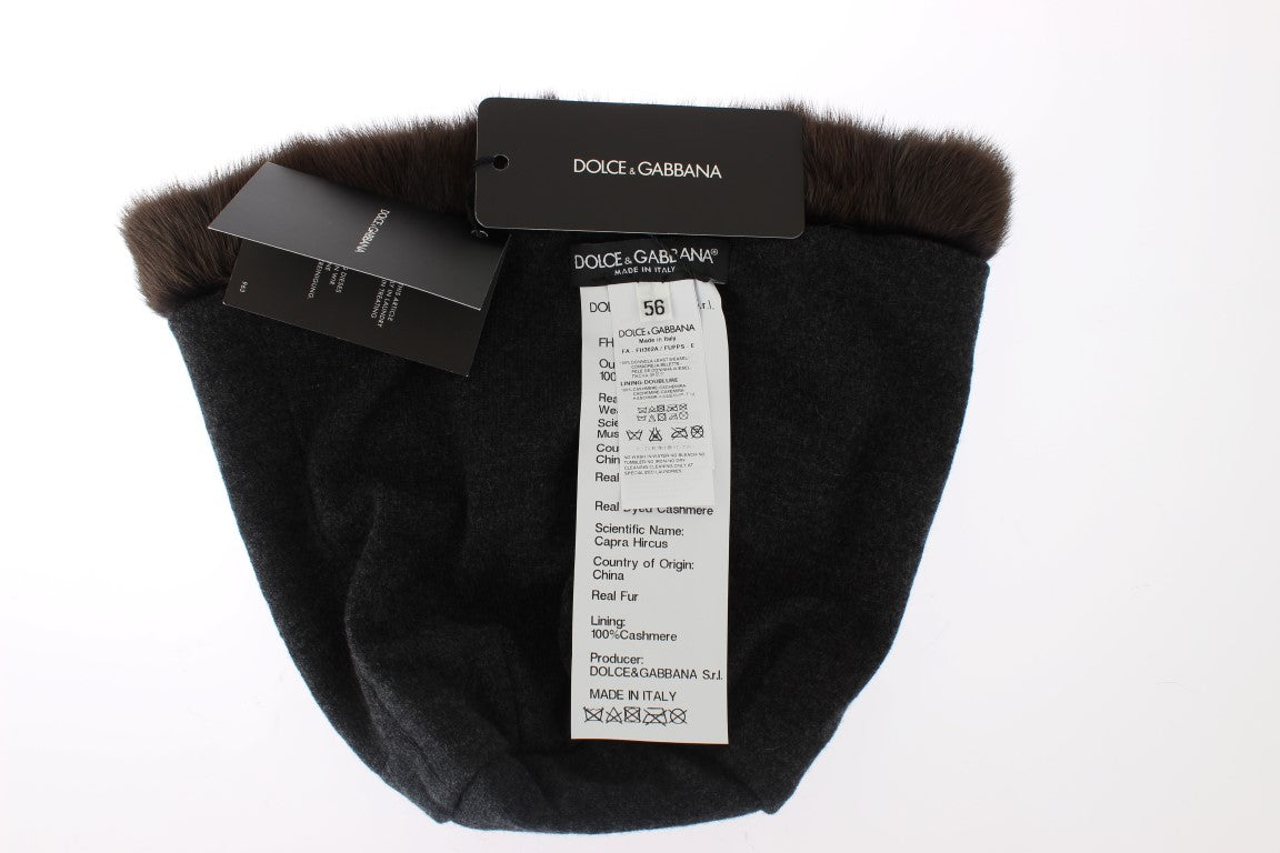 Dolce &amp; Gabbana Luxurious Brown Weasel Fur Beanie