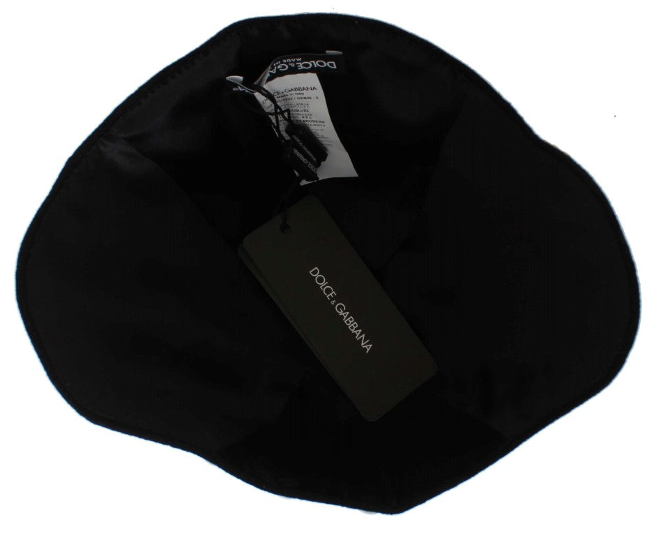 Dolce &amp; Gabbana Elegant Black Floral Wool Cloche Hat