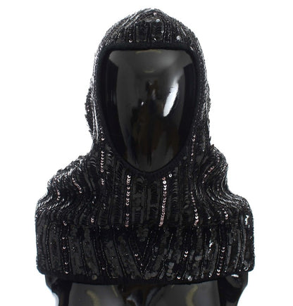 Dolce &amp; Gabbana Elegant Black Sequined Hooded Scarf Wrap