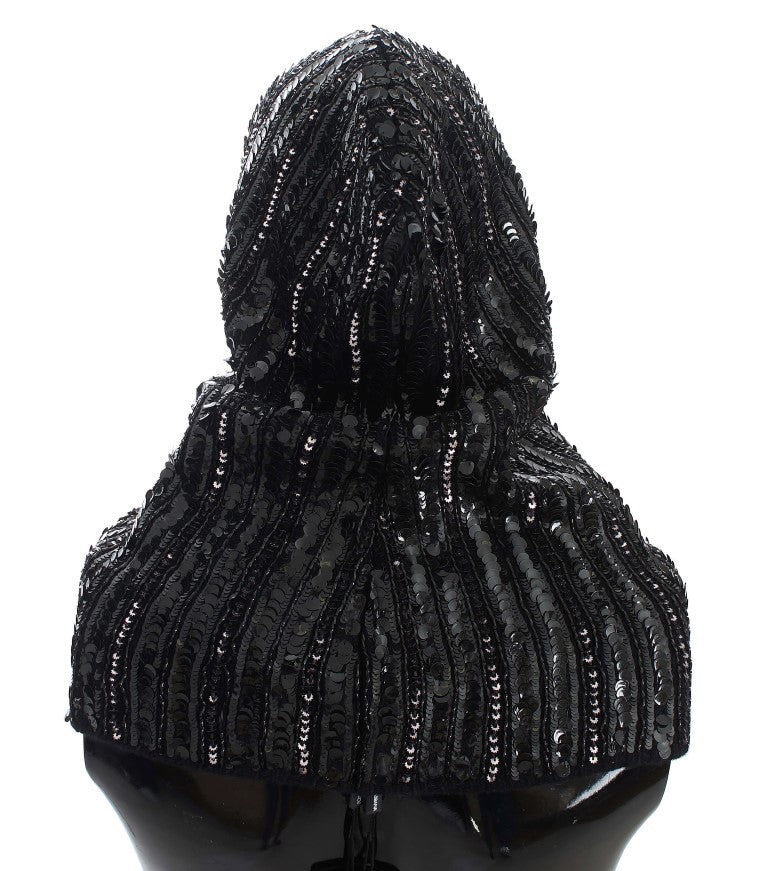 Dolce &amp; Gabbana Elegant Black Sequined Hooded Scarf Wrap