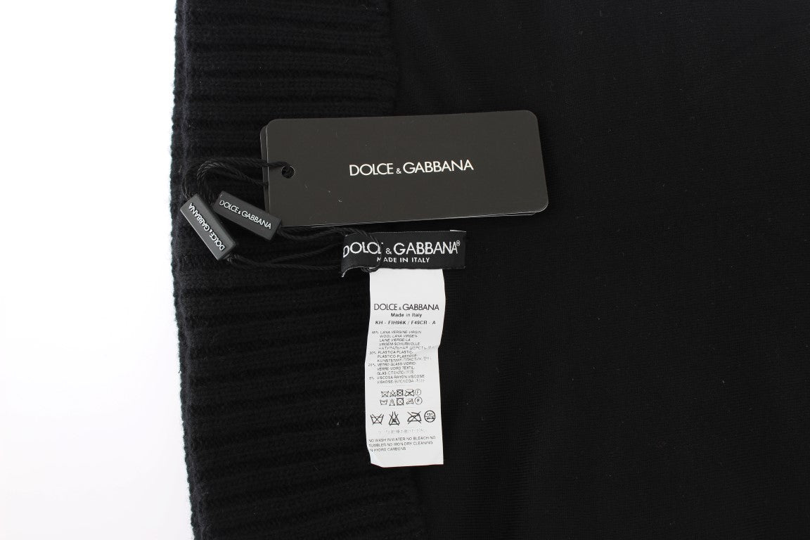 Dolce &amp; Gabbana Elegant Black Sequined Hooded Scarf Wrap