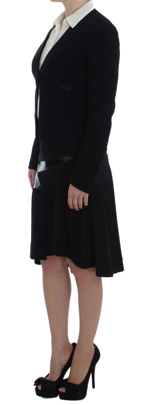 Exte Elegant Two-Piece Skirt Suit in Black &amp; Blue