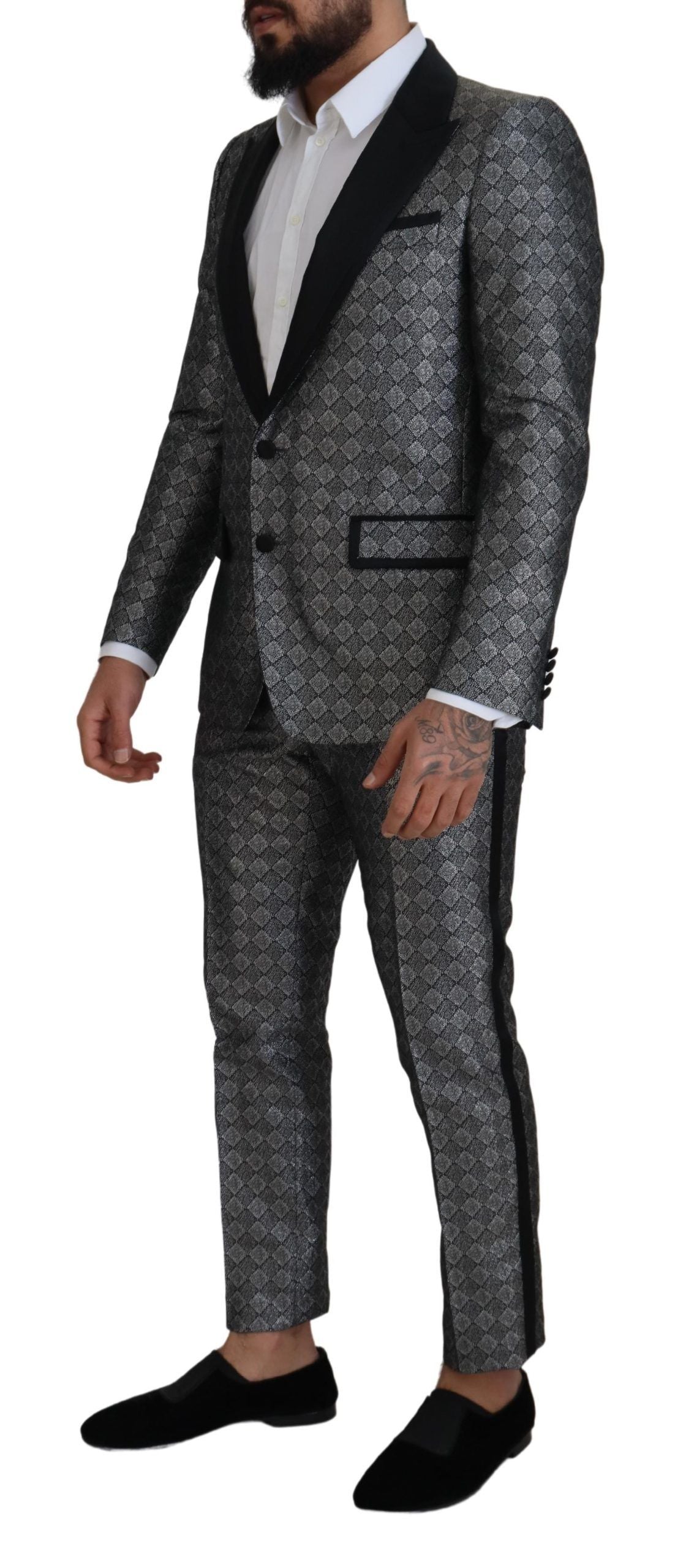 Dolce &amp; Gabbana Elegant Silver Patterned Slim Fit Suit