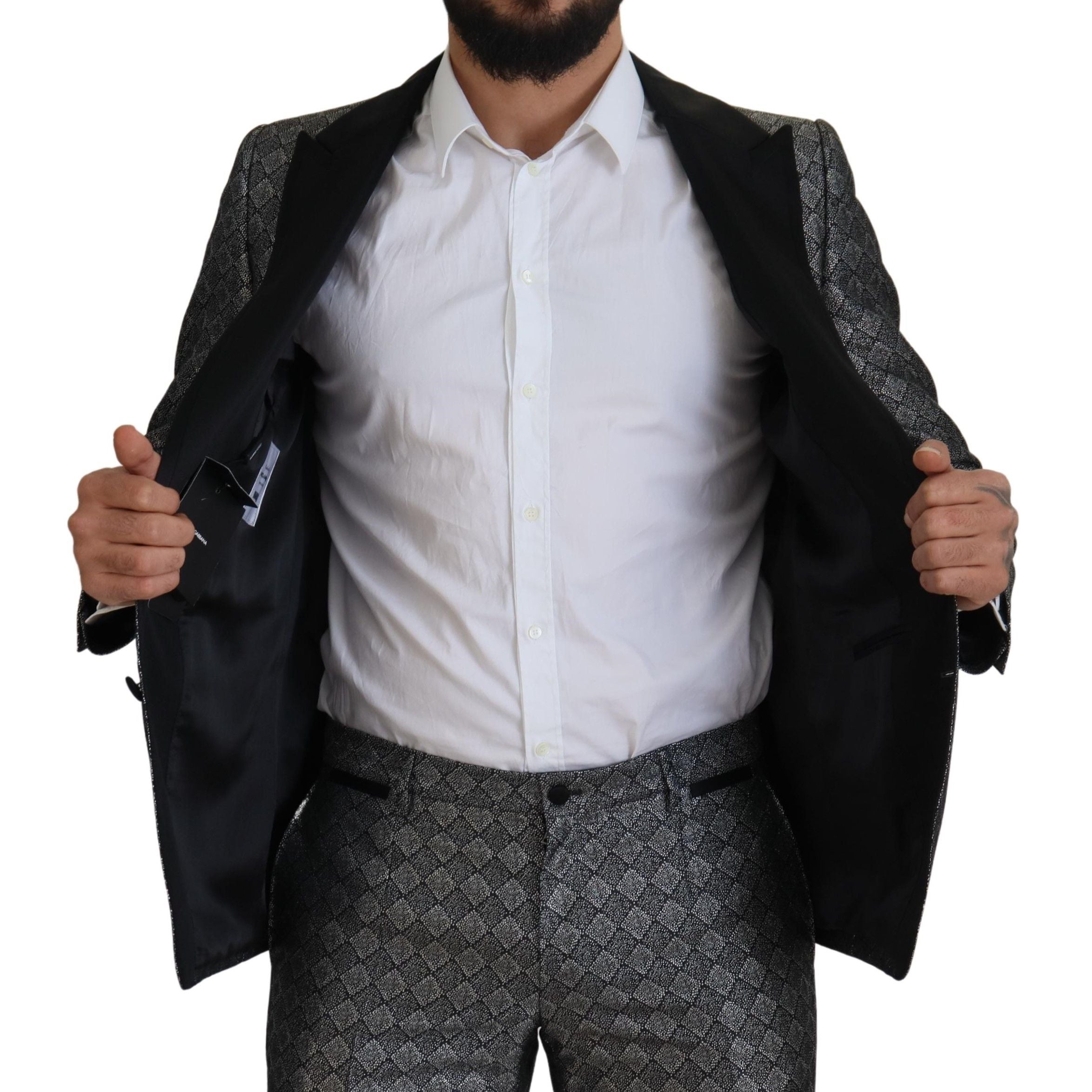 Dolce &amp; Gabbana Elegant Silver Patterned Slim Fit Suit