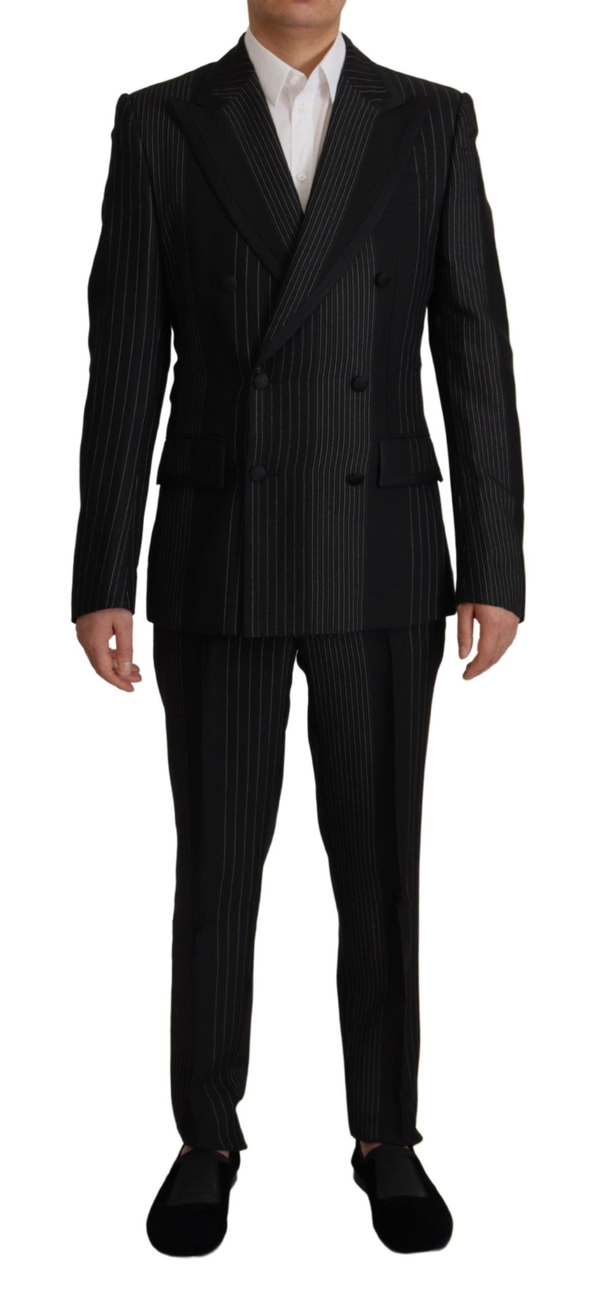 Dolce &amp; Gabbana Elegant Black Striped Slim Fit Two-Piece Suit