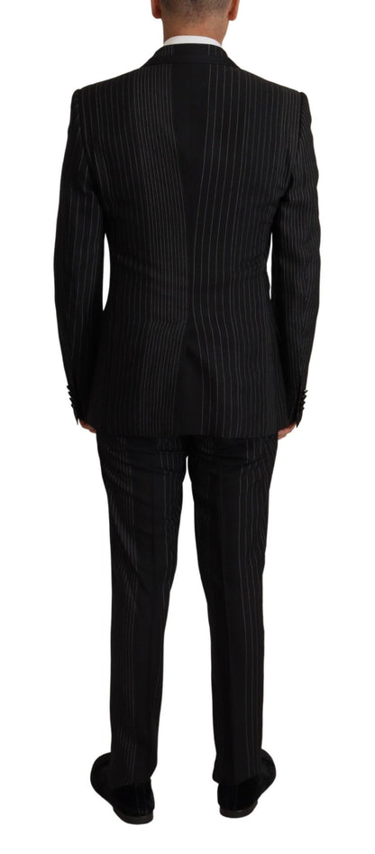 Dolce &amp; Gabbana Elegant Black Striped Slim Fit Two-Piece Suit