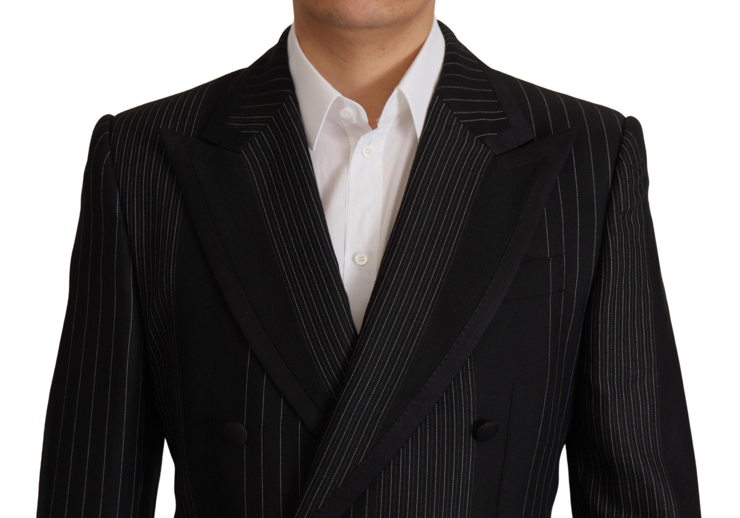 Dolce &amp; Gabbana Elegant Black Striped Slim Fit Two-Piece Suit