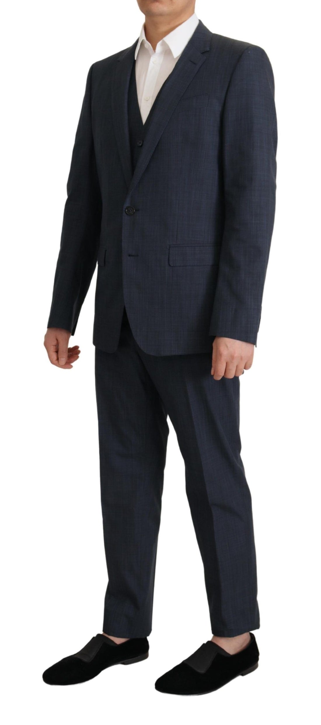 Dolce &amp; Gabbana Elegant Dark Blue Cotton Three Piece Martini Suit