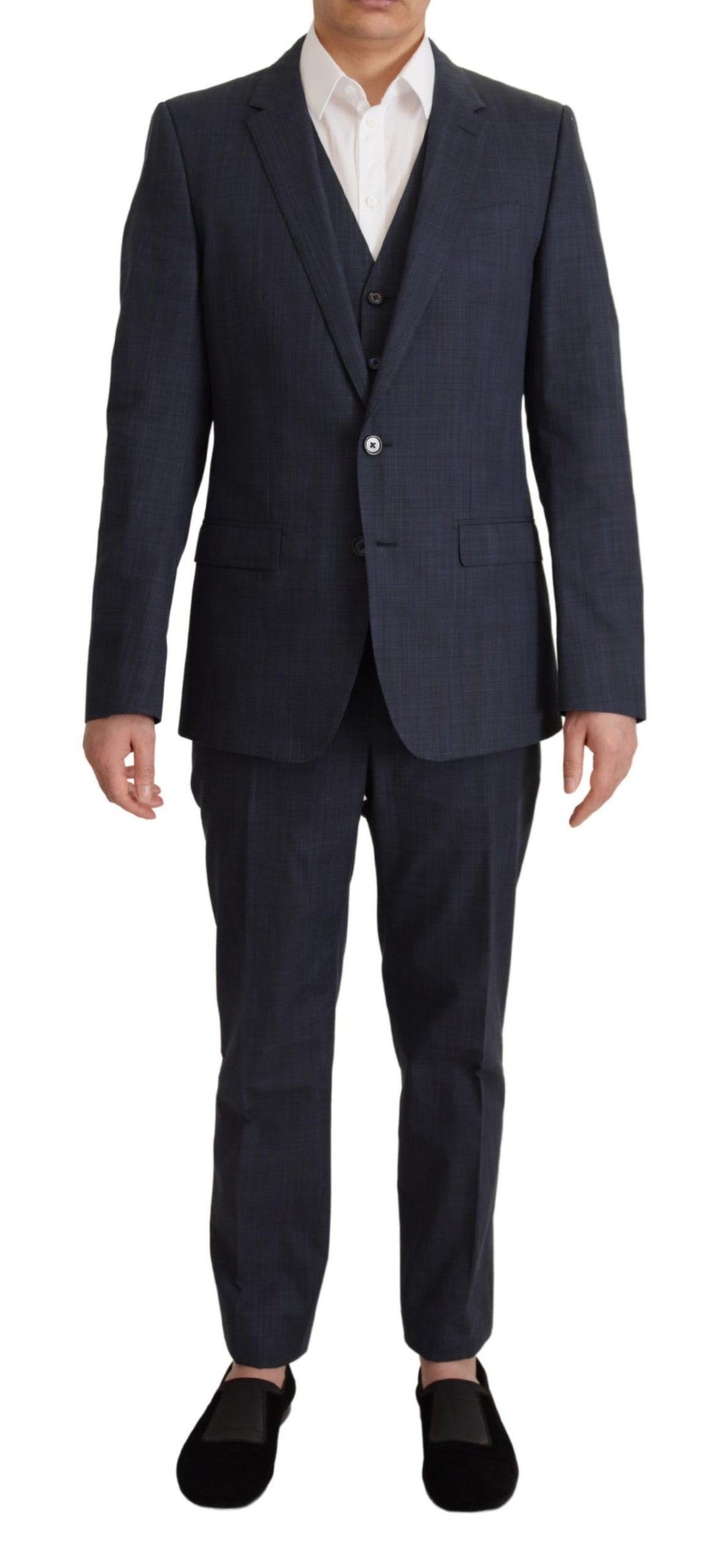 Dolce &amp; Gabbana Elegant Dark Blue Cotton Three Piece Martini Suit