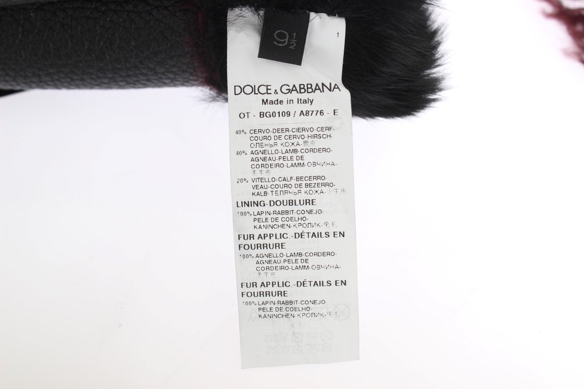 Dolce &amp; Gabbana Elegant Black &amp; Bordeaux Leather Gloves