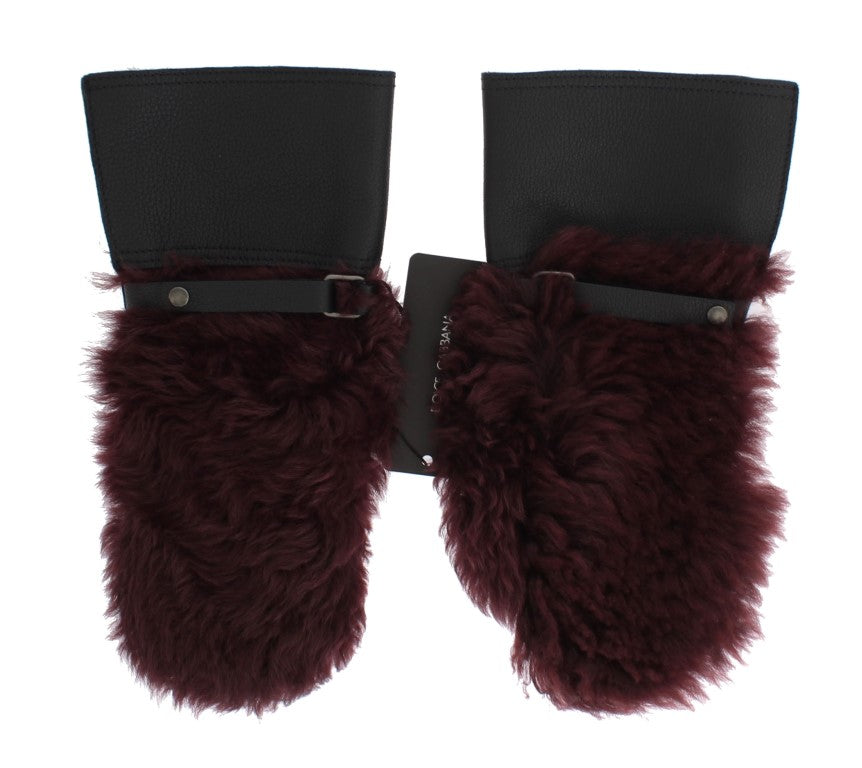 Dolce &amp; Gabbana Elegant Black &amp; Bordeaux Leather Gloves