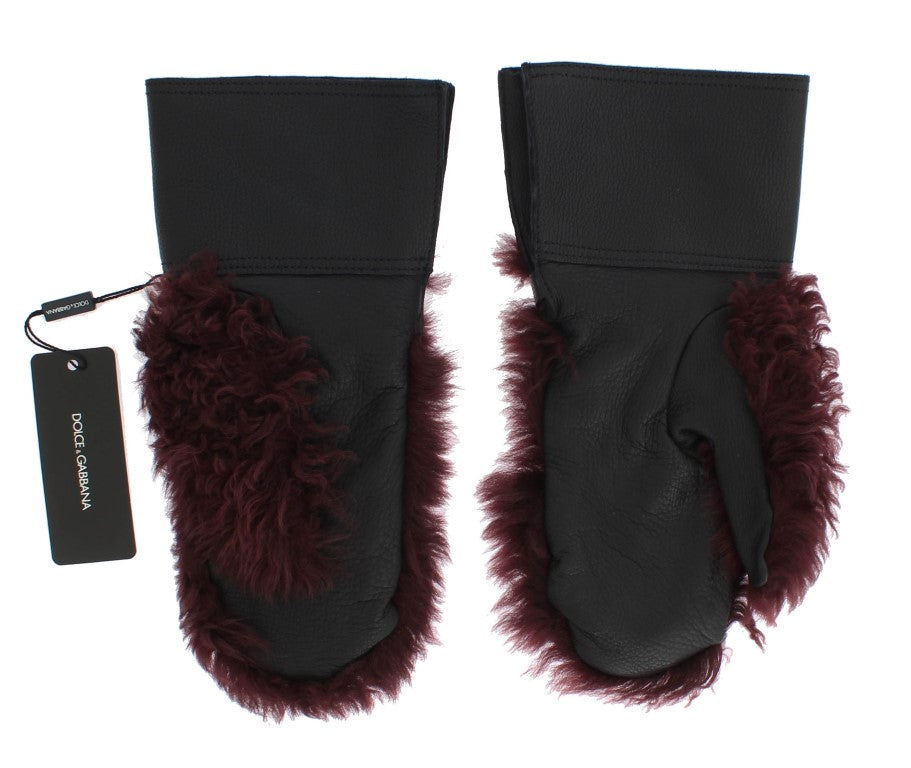 Dolce &amp; Gabbana Elegant Black &amp; Bordeaux Leather Gloves