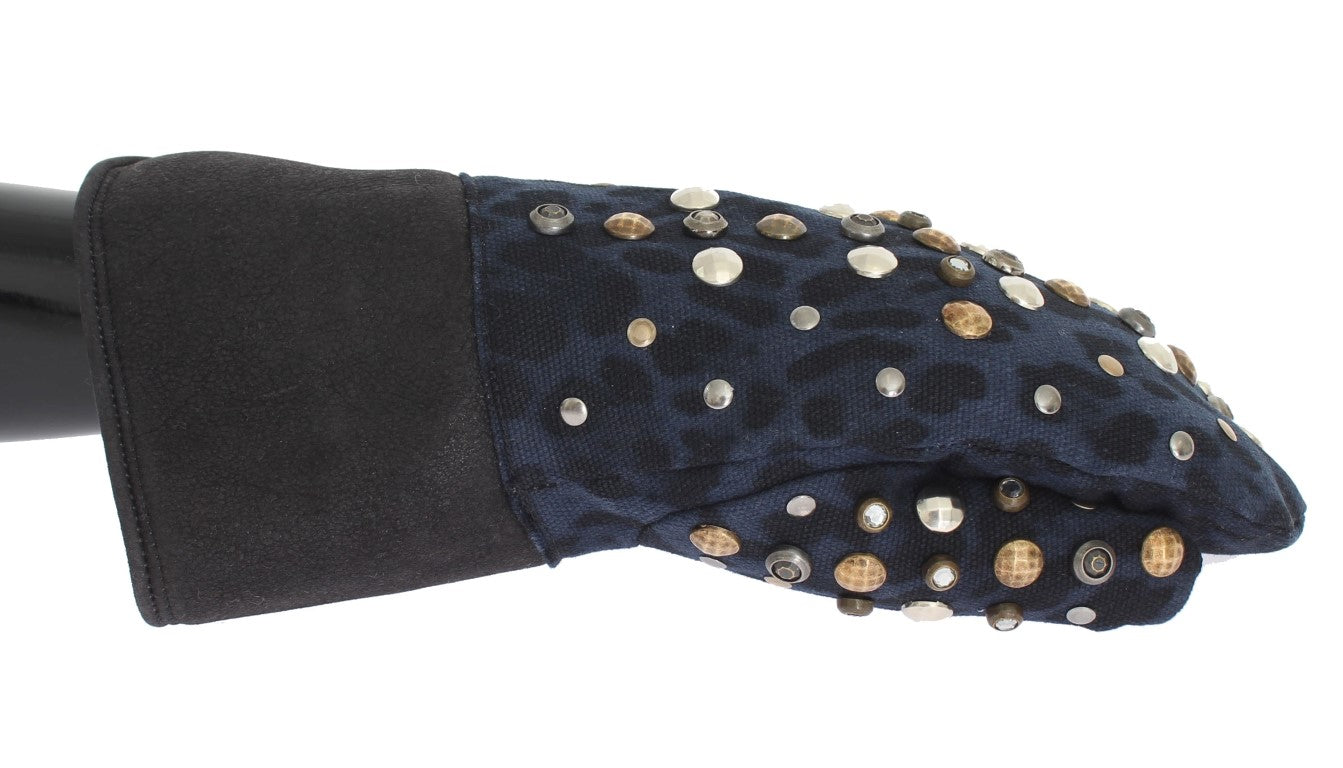 Dolce &amp; Gabbana Chic Gray Wool &amp; Shearling Gloves with Studded Details