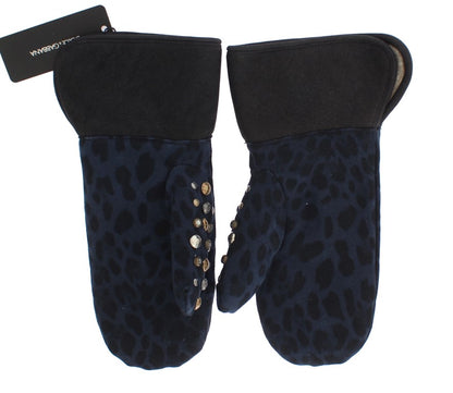 Dolce &amp; Gabbana Chic Gray Wool &amp; Shearling Gloves with Studded Details