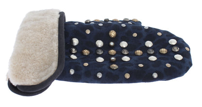 Dolce &amp; Gabbana Chic Gray Wool &amp; Shearling Gloves with Studded Details