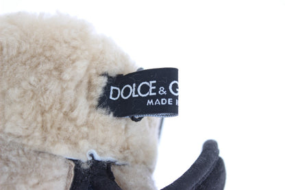 Dolce &amp; Gabbana Chic Gray Wool &amp; Shearling Gloves with Studded Details