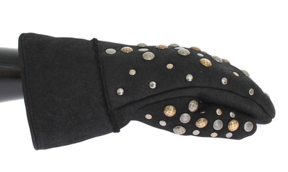 Dolce &amp; Gabbana Elegant Studded Gray Wool Gloves