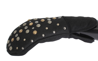 Dolce &amp; Gabbana Elegant Studded Gray Wool Gloves