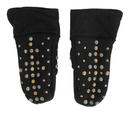 Dolce &amp; Gabbana Elegant Studded Gray Wool Gloves